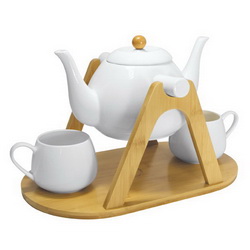 Чайный набор "Ellipse" на 2-е персоны, чайник с 2-мя носиками, 2-е чашки, фарфор, бамбук