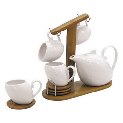 Чайный набор "Sweep" на 4-е персоны:чайник, чашки, подставки под чашки, фарфор, бамбук