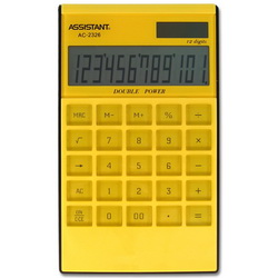 Калькулятор 12-разрядный, вычисление %, память, отображение проводимого действия, удаление последнего символа, двойное питание, цвет желтый