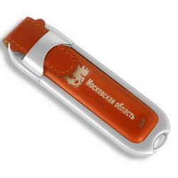 Флэш-карта USB, 4 GB с клипом, кожа, рыжий