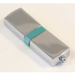 Флэш-карта USB, 4Gb,металл, с цветной полосой, цвет голубой