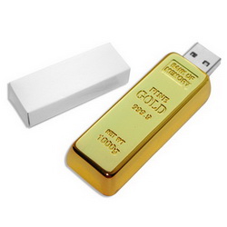 Флэш-карта USB, 4Gb Золотой слиток, металл, в индивидуальной коробке, золотистый