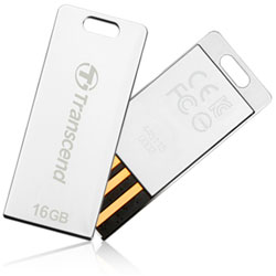 Флэш-карта USB Transcend, 16Gb, металлический корпус, цвет серебристый