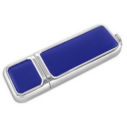 Флэш-карта USB, 8Gb, металл, кожа, синий
