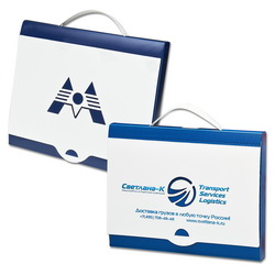 Папка-портфель с вырубным логотипом, любое сочетание цветов пластика согласно корпоративному стилю, жесткий пластик