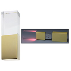 Флэш-карта 4Gb, стекло, золотистый металл, с красной подсветкой и лазерной гравировкой 3D