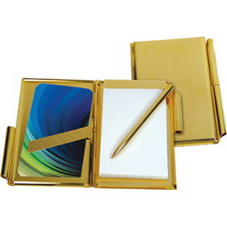 Визитница-блокнот с ручкой, металл, золотистый