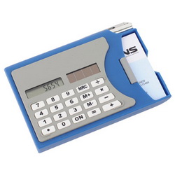Визитница с калькулятором и ручкой, металл, пластик, цвет синий