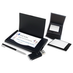 Визитница с картой памяти на 4 Gb и ручкой в подарочной коробке, пластик, металл, в подарочной короб