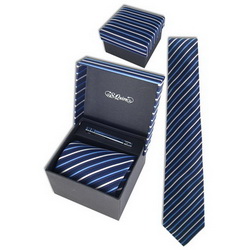 Галстук и заколка для галстука в подарочной коробке, темно-синий