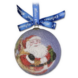 Шар новогодний Дед Мороз из папье-маше, d7,5 см, в подарочной синий