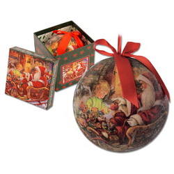 Шар новогодний Веселый Дед Мороз из папье-маше, d11 см, в подарочной упаковке, красный