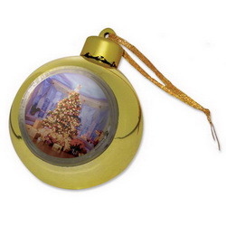 Новогодний шар - шкатулка с возможностью персонализации (фото или ЛОГО d4,8 см), золотистый