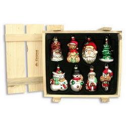 Набор новогодних украшений в деревянной коробке, 8шт, стекло, -