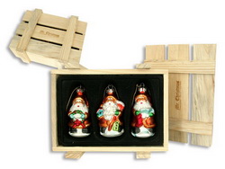 Набор новогодних украшений в деревянной коробке, 3шт, стекло, -