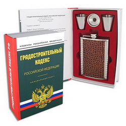 Набор "Градостроительный кодекс", фляга с кожаной вставкой, 240 мл, воронка, 2 стопки, металл