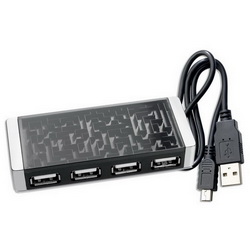 USB HUB на 4 порта с игрой Лабиринт, пластик, черный