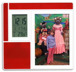 Часы-календарь-термометр-рамка для фото (б/батареек), красный