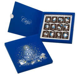 Шоколадный набор "Новогодние пожелания": шоколад фигурный горький в подарочной коробке.