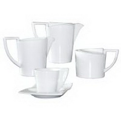 Кофейный набор на одну персону, кофейник, молочник, сахарница, чашка с блюдцем 120 мл, керамика, цвет белый